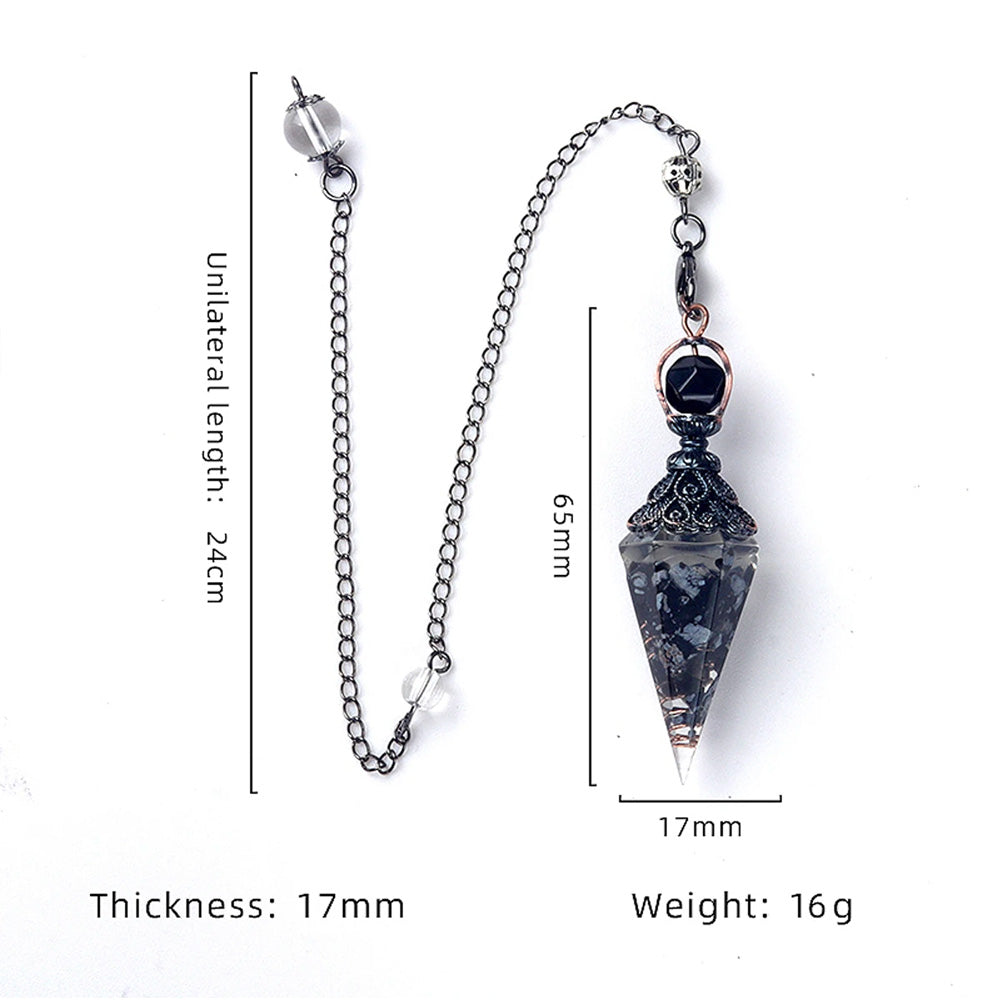 Natural Stone Crystal Pendulum Necklace, Hexagonal Cone Amethyst, Rose Quartz Chakra Pendant with Crushed Stone Bag