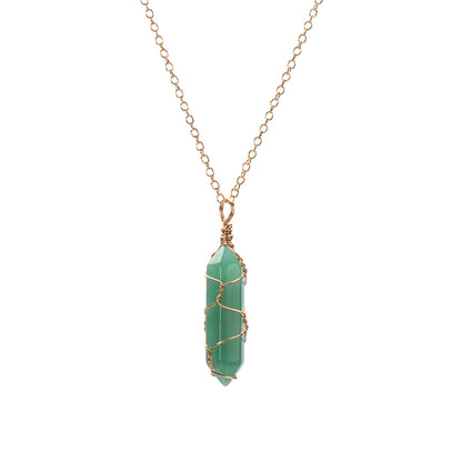 1Pc Fashion Hexagonal Cylindrical Crystal Necklace, Wire Wrap Amethyst Pendant, Natural Stone Valentine Day Gift
