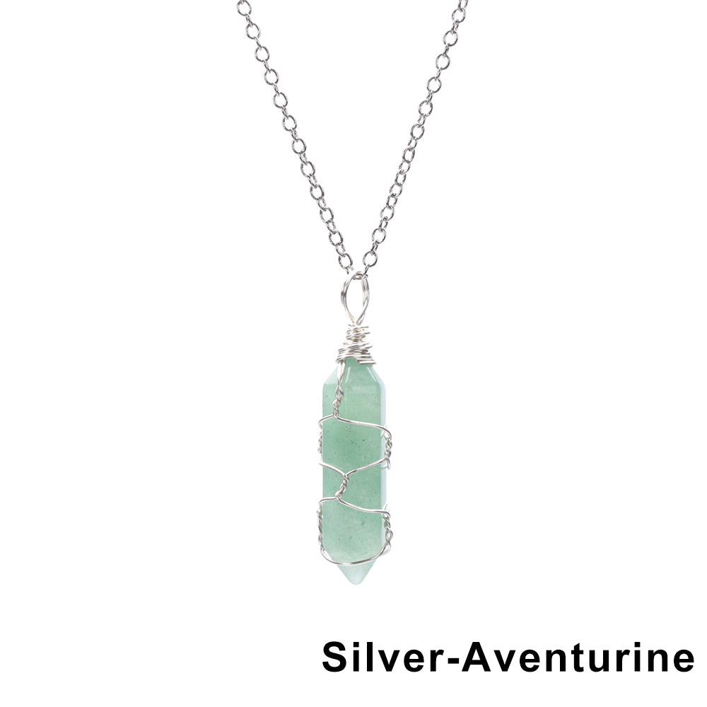 1Pc Fashion Hexagonal Cylindrical Crystal Necklace, Wire Wrap Amethyst Pendant, Natural Stone Valentine Day Gift