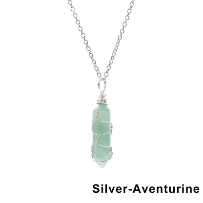 1Pc Fashion Hexagonal Cylindrical Crystal Necklace, Wire Wrap Amethyst Pendant, Natural Stone Valentine Day Gift