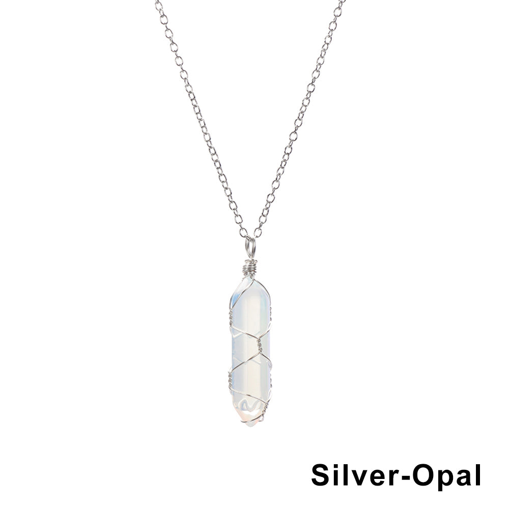1Pc Fashion Hexagonal Cylindrical Crystal Necklace, Wire Wrap Amethyst Pendant, Natural Stone Valentine Day Gift