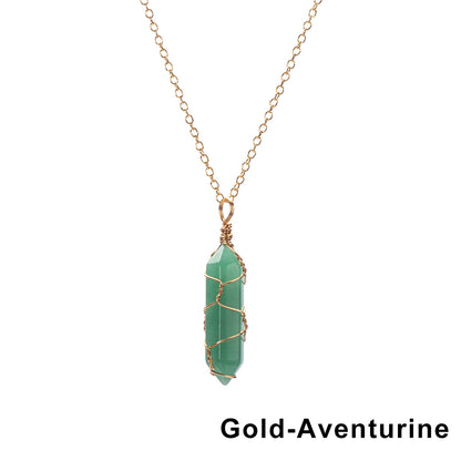 1Pc Fashion Hexagonal Cylindrical Crystal Necklace, Wire Wrap Amethyst Pendant, Natural Stone Valentine Day Gift