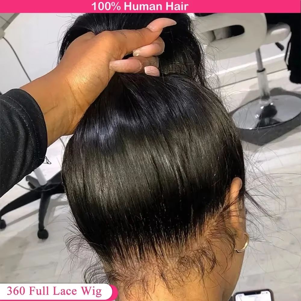 HD 360 Full Lace Wig 36" Bone Straight Human Hair Wig with Pre-Plucked 13x6 Lace Frontal for Women