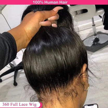 HD 360 Full Lace Wig 36" Bone Straight Human Hair Wig with Pre-Plucked 13x6 Lace Frontal for Women