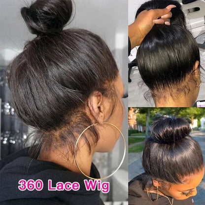 HD 360 Full Lace Wig 36" Bone Straight Human Hair Wig with Pre-Plucked 13x6 Lace Frontal for Women