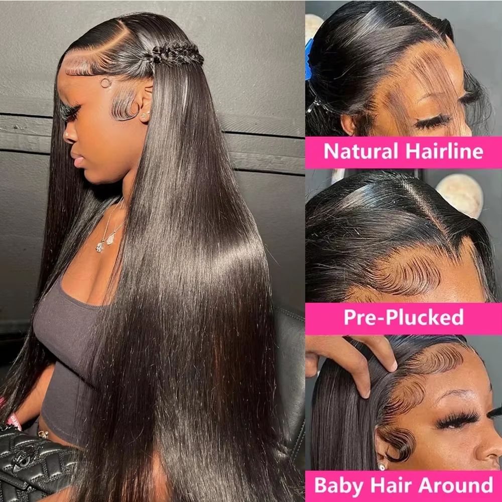 HD 360 Full Lace Wig 36" Bone Straight Human Hair Wig with Pre-Plucked 13x6 Lace Frontal for Women
