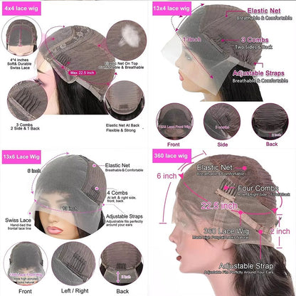 HD 360 Full Lace Wig 36" Bone Straight Human Hair Wig with Pre-Plucked 13x6 Lace Frontal for Women