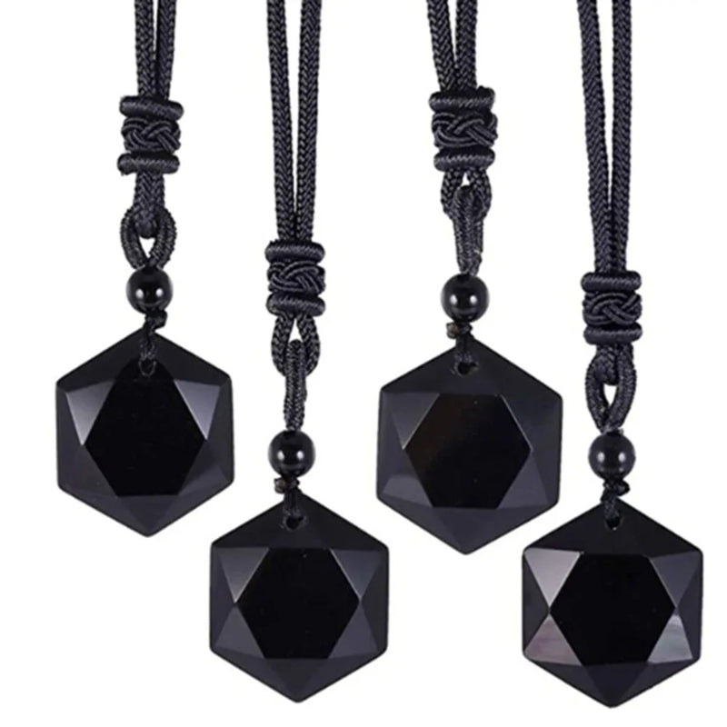 Obsidian Pendant & Pendulum, Hexagram Energy Stone Necklace for Men, Women, Protective Sweater Chain Accessory