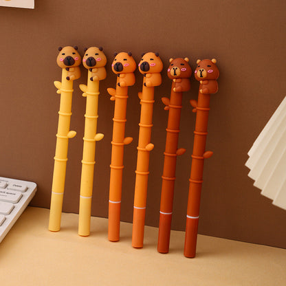 3PCS Cartoon Capybara Gel Pens Bamboo Design Soft Glue Cute Creative Stationery for Students Gift Pack