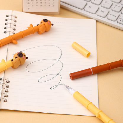 3PCS Cartoon Capybara Gel Pens Bamboo Design Soft Glue Cute Creative Stationery for Students Gift Pack