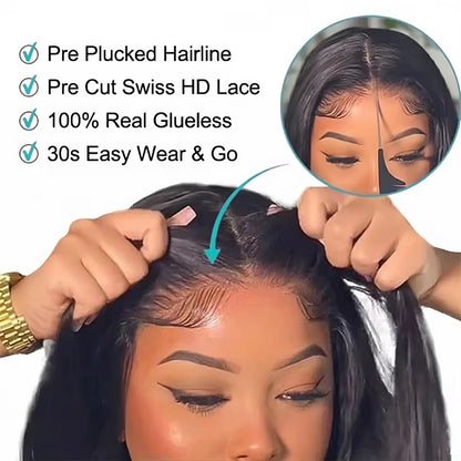 30" Glueless HD Lace Closure Wig – 100% Human Hair, Pre-Cut Ready to Wear Bone Straight Wig (4x4/5x5)
