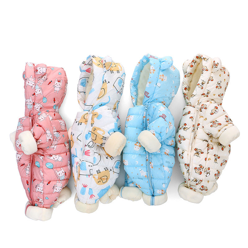 Hooded Autumn Winter Baby Snowsuit Plus Velvet Warm Baby Girl Romper Baby Boy Jumpsuit Infant Winter Overalls Coat Thick