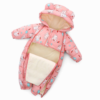 Hooded Autumn Winter Baby Snowsuit Plus Velvet Warm Baby Girl Romper Baby Boy Jumpsuit Infant Winter Overalls Coat Thick