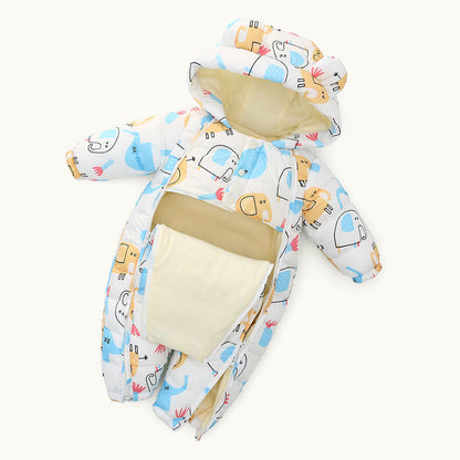 Hooded Autumn Winter Baby Snowsuit Plus Velvet Warm Baby Girl Romper Baby Boy Jumpsuit Infant Winter Overalls Coat Thick