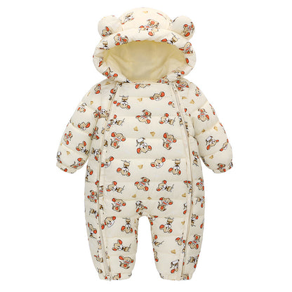 Hooded Autumn Winter Baby Snowsuit Plus Velvet Warm Baby Girl Romper Baby Boy Jumpsuit Infant Winter Overalls Coat Thick