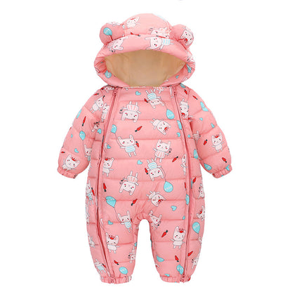Hooded Autumn Winter Baby Snowsuit Plus Velvet Warm Baby Girl Romper Baby Boy Jumpsuit Infant Winter Overalls Coat Thick