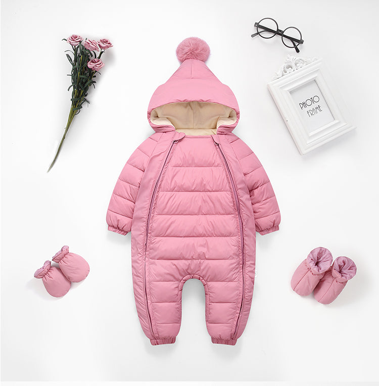 Plus Velvet Hooded Newborn Baby Jumpsuit Warm Snowsuit for Baby Boys, Toddler Snow Suit Baby Girl Cotton Overalls Romper