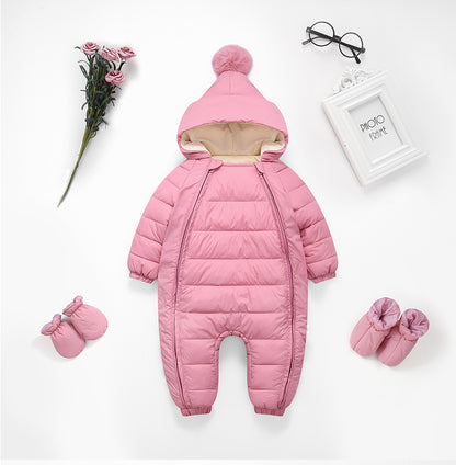 Plus Velvet Hooded Newborn Baby Jumpsuit Warm Snowsuit for Baby Boys, Toddler Snow Suit Baby Girl Cotton Overalls Romper