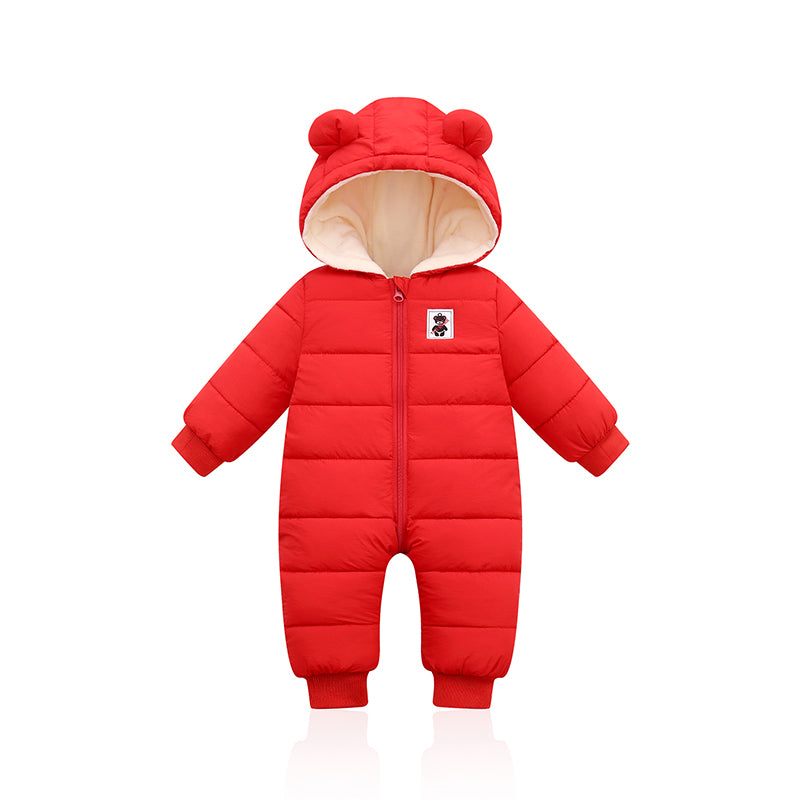 Cartoon Hooded Snowsuit New born Plus Velvet Baby Costume Winter Cotton Overalls Rompers for Toddler Boy Girl