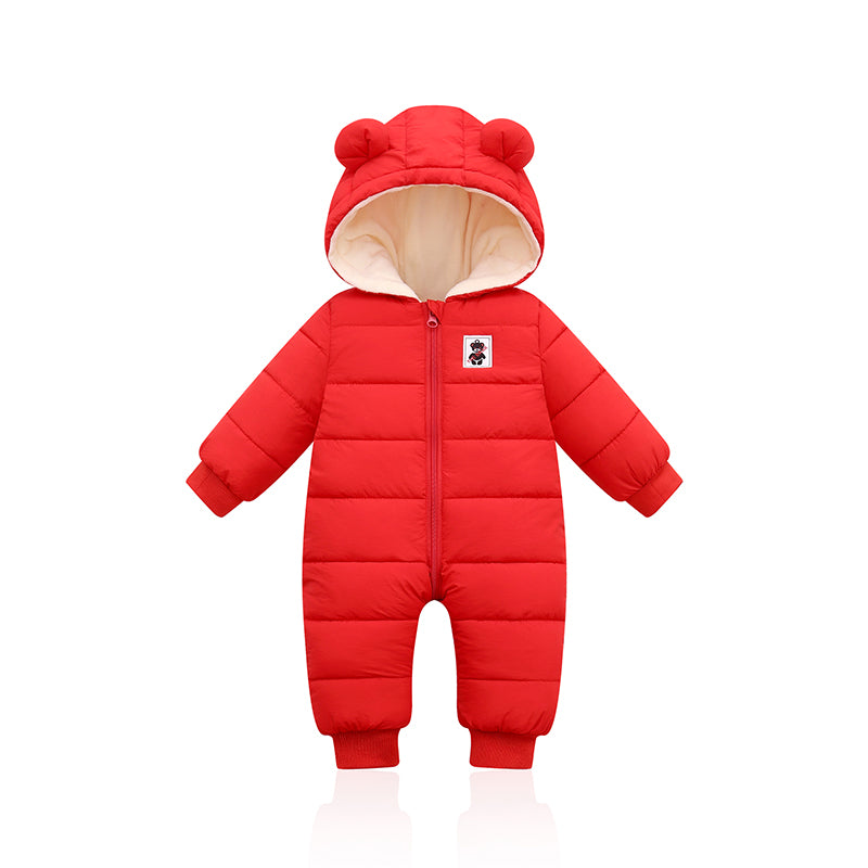 Cartoon Hooded Snowsuit New born Plus Velvet Baby Costume Winter Cotton Overalls Rompers for Toddler Boy Girl