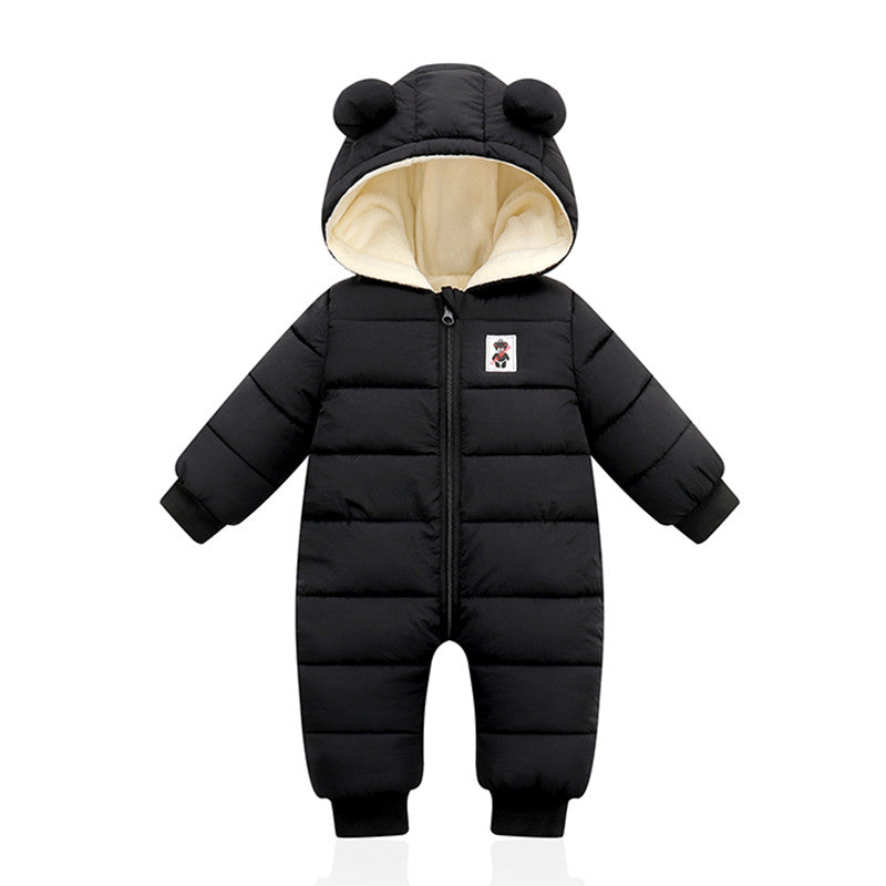 Cartoon Hooded Snowsuit New born Plus Velvet Baby Costume Winter Cotton Overalls Rompers for Toddler Boy Girl