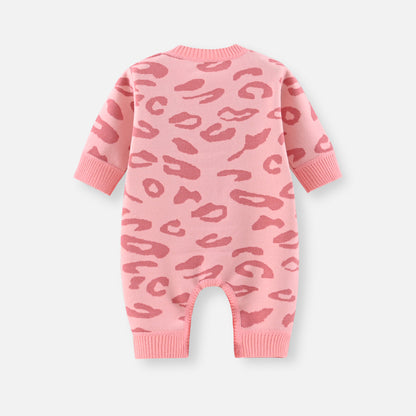 Toddler Baby Knitted Romper Girls Bodysuit Pink Leopard Print Long Sleeve Cute Autumn Baby Clothes Jumpsuit Newborn Gift