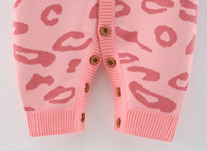 Toddler Baby Knitted Romper Girls Bodysuit Pink Leopard Print Long Sleeve Cute Autumn Baby Clothes Jumpsuit Newborn Gift