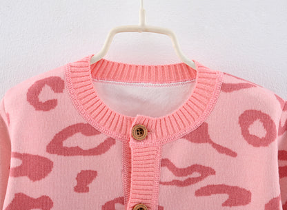 Toddler Baby Knitted Romper Girls Bodysuit Pink Leopard Print Long Sleeve Cute Autumn Baby Clothes Jumpsuit Newborn Gift