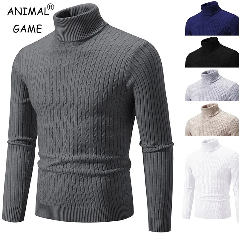 Mens High Neck Knitted Turtleneck Pullover Winter Sweater