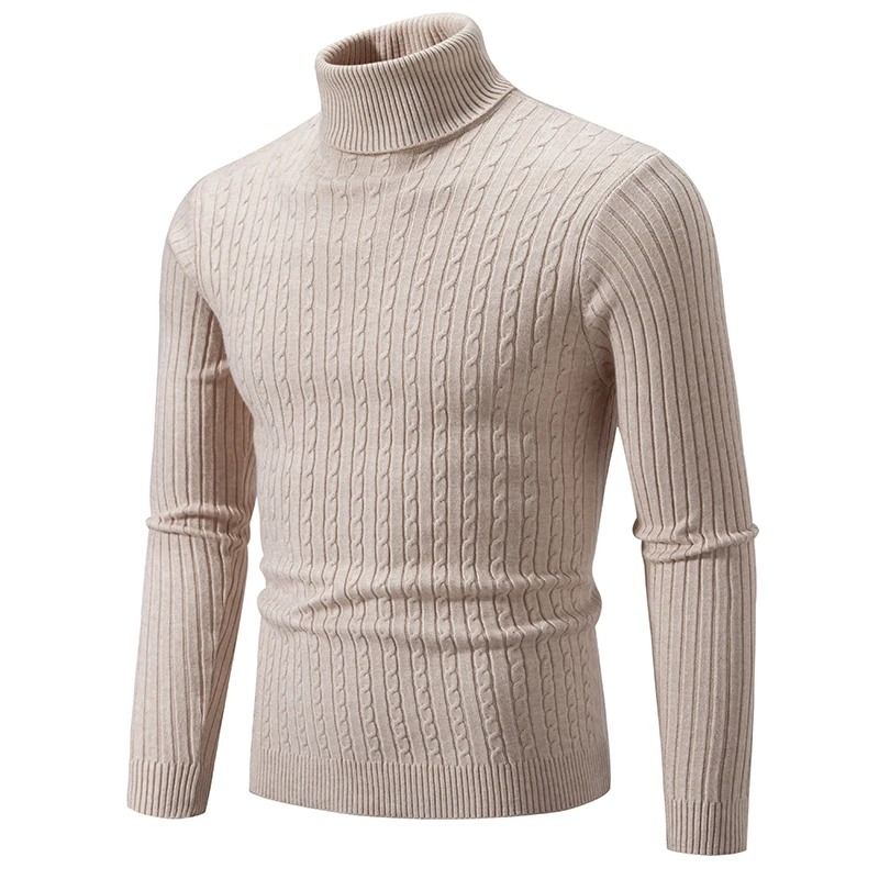 Mens High Neck Knitted Turtleneck Pullover Winter Sweater