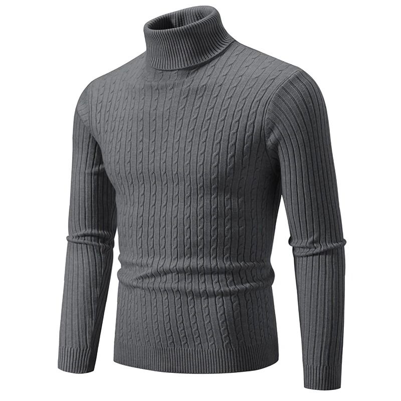 Mens High Neck Knitted Turtleneck Pullover Winter Sweater