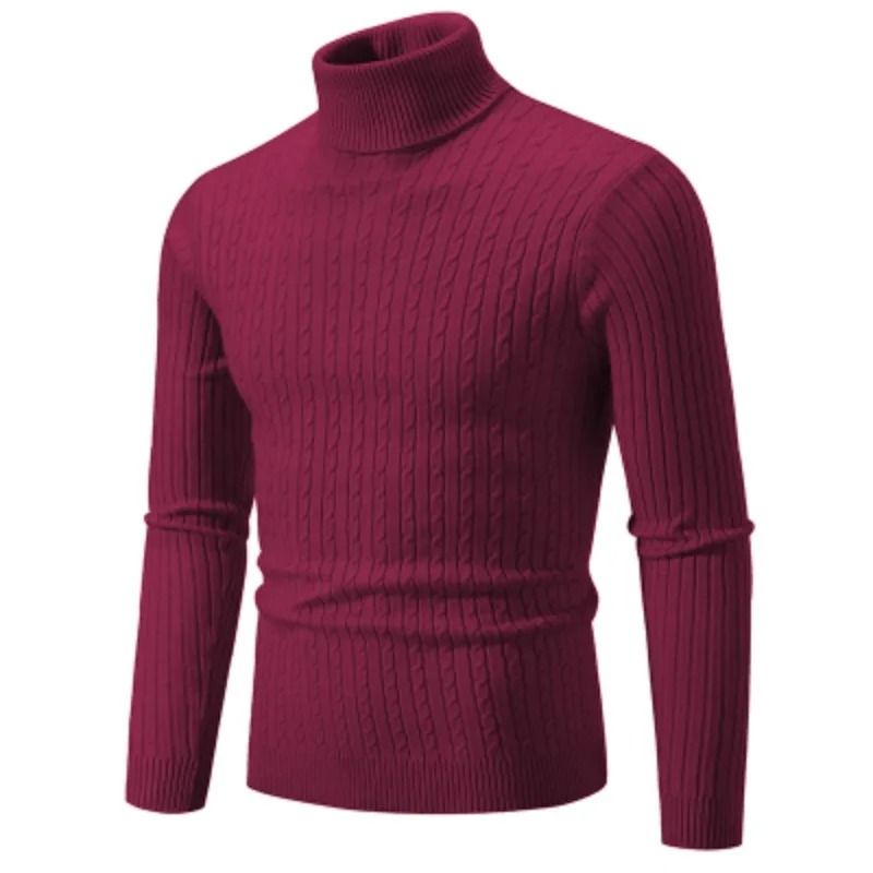 Mens High Neck Knitted Turtleneck Pullover Winter Sweater