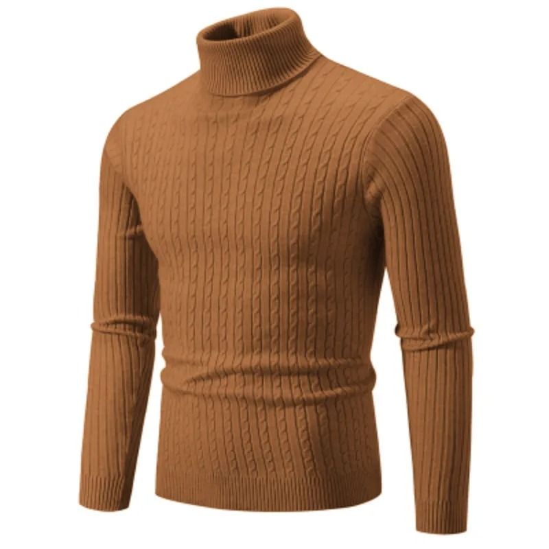 Mens High Neck Knitted Turtleneck Pullover Winter Sweater
