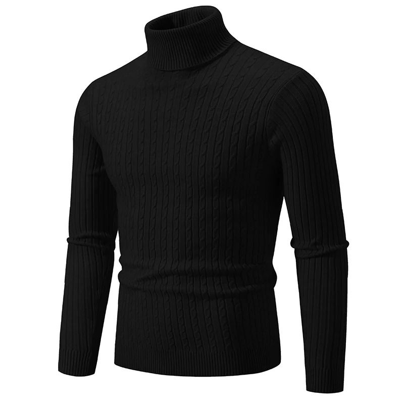 Mens High Neck Knitted Turtleneck Pullover Winter Sweater
