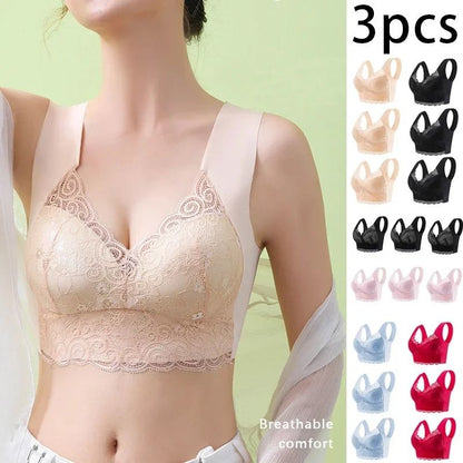 Cooling Ice Silk Wireless Lace Bra Top with Seamless Support for Everyday Comfort