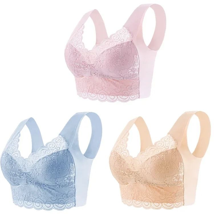 Cooling Ice Silk Wireless Lace Bra Top with Seamless Support for Everyday Comfort