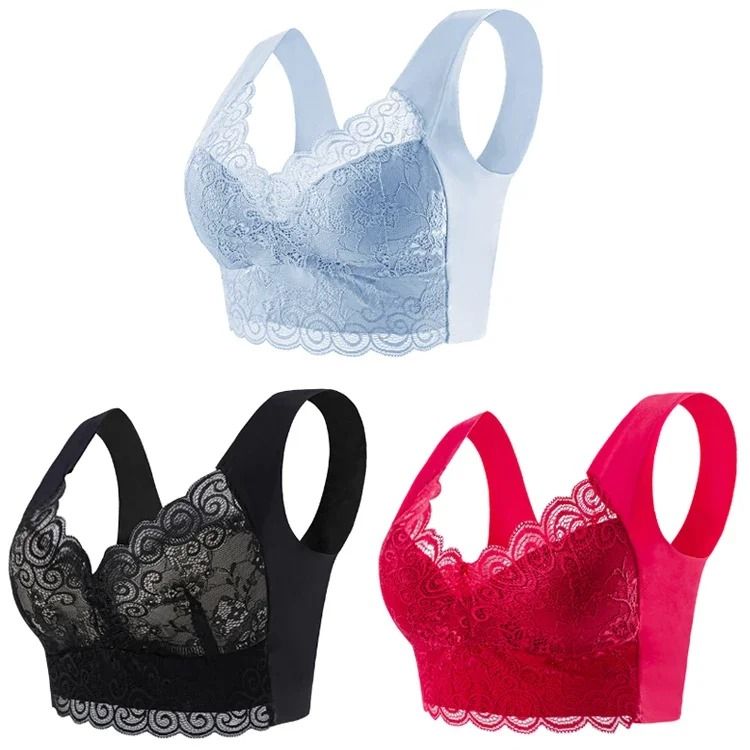 Cooling Ice Silk Wireless Lace Bra Top with Seamless Support for Everyday Comfort
