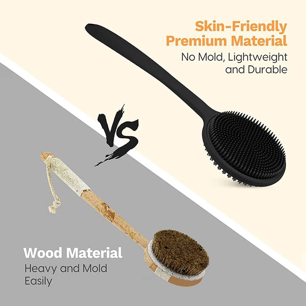 Bath Back Brush with Handle and Exfoliating Shower Sponge