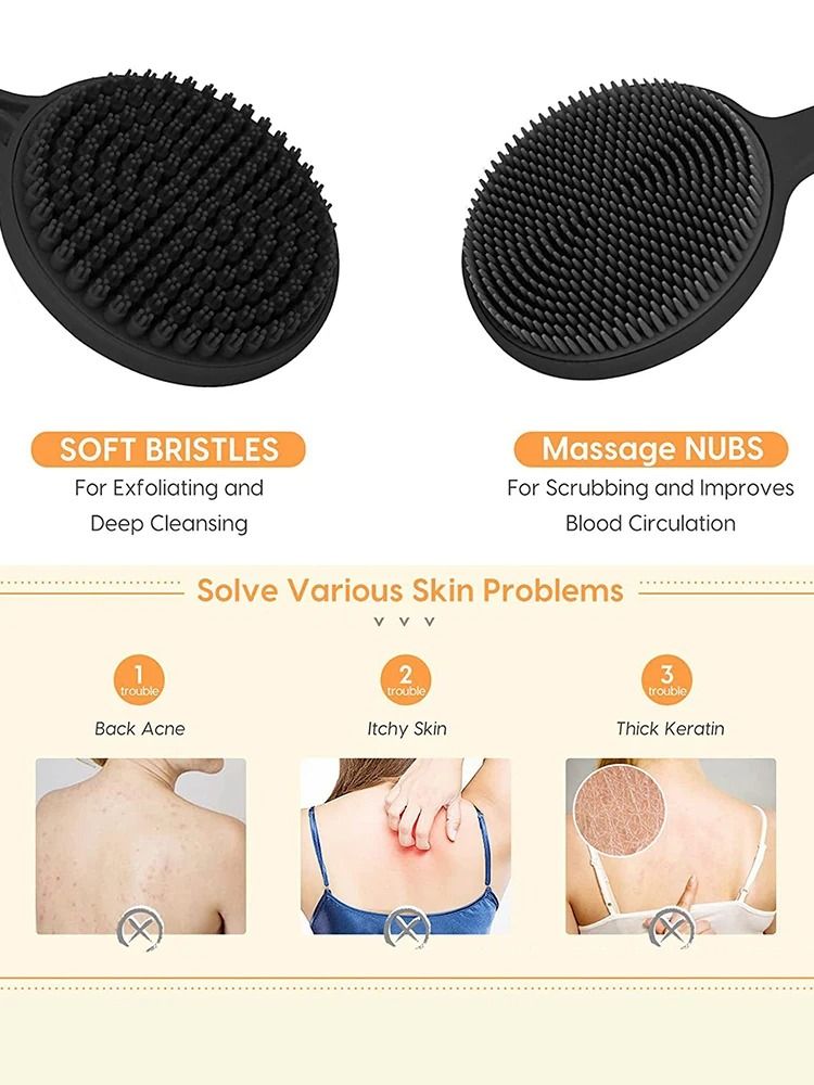 Bath Back Brush with Handle and Exfoliating Shower Sponge