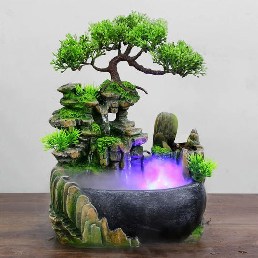 Feng Shui LED Tabletop Fountain with Flowing Waterfall and Color Changing Lights for Office or Home Decor