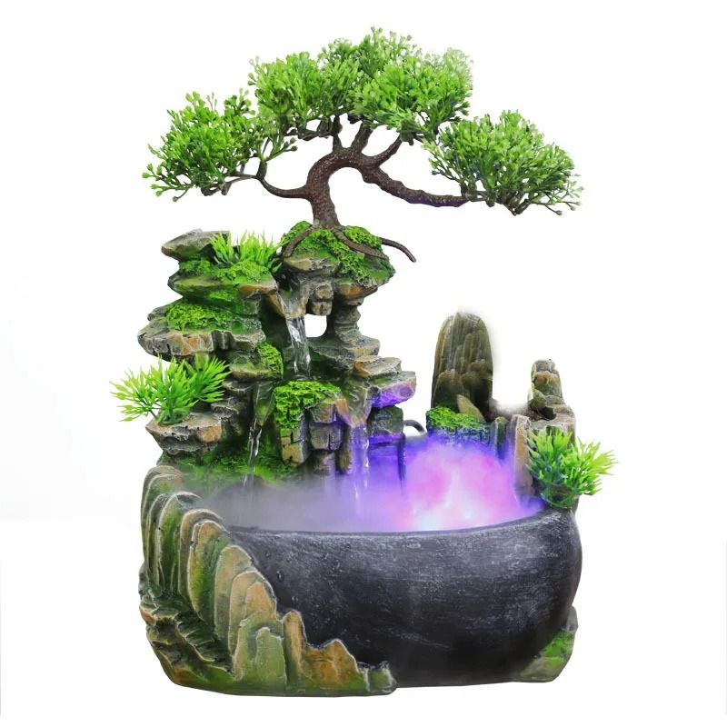 Feng Shui LED Tabletop Fountain with Flowing Waterfall and Color Changing Lights for Office or Home Decor