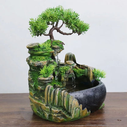 Feng Shui LED Tabletop Fountain with Flowing Waterfall and Color Changing Lights for Office or Home Decor