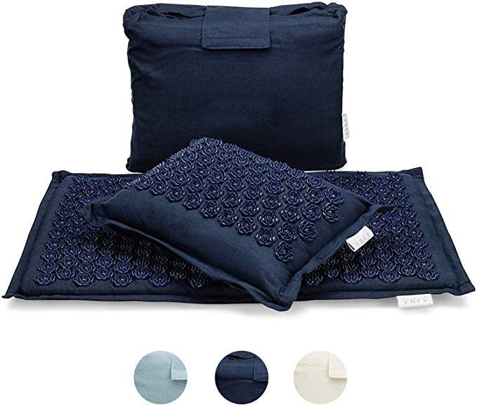 Lotus Spike Acupressure Mat Cushion, Nature Linen Coconut Palm Massage Yoga Mat Sport Pillow with Carry Bag for Stress