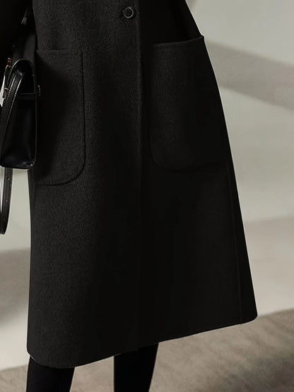 Oversized Plus Size Long Trench Coat, Elegant Wool Blend Pea Coat, Single Breasted Winter Warm Coat With Pockets