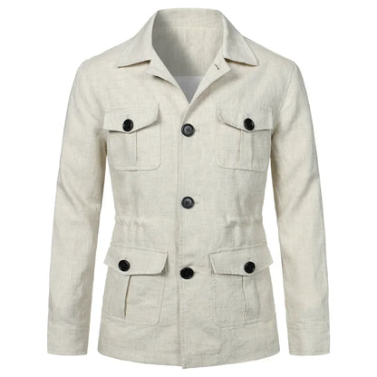 Mens Coats Safari Jacket Linen British Retro Gentry Suit Pockets Outerwear Fashion Solid Color Male Tops Lightweight