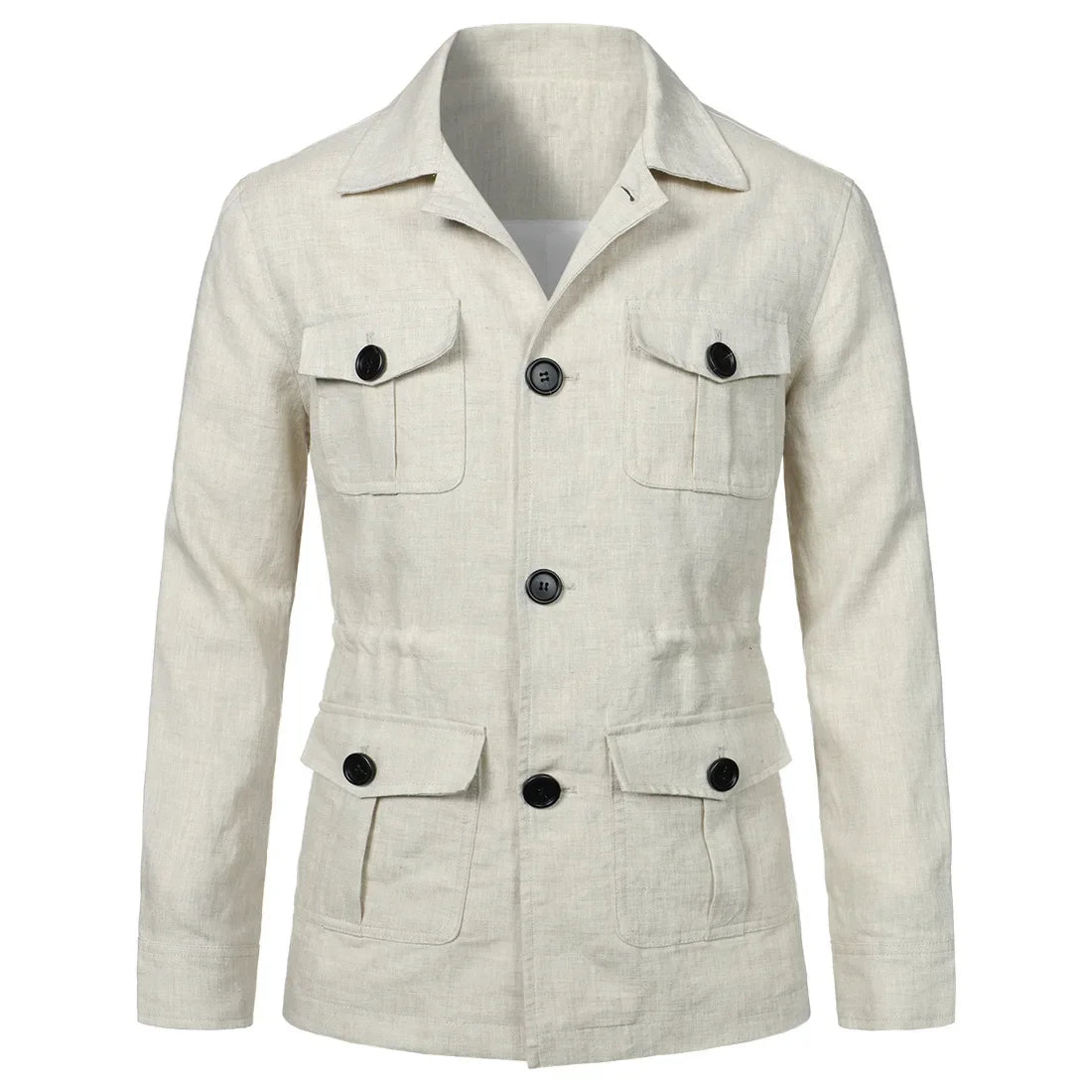 Mens Coats Safari Jacket Linen British Retro Gentry Suit Pockets Outerwear Fashion Solid Color Male Tops Lightweight