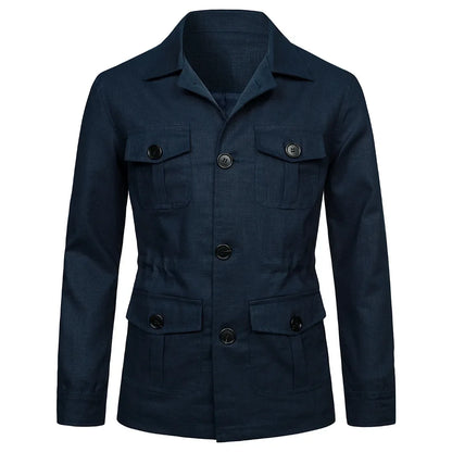 Mens Coats Safari Jacket Linen British Retro Gentry Suit Pockets Outerwear Fashion Solid Color Male Tops Lightweight
