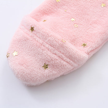 Autumn Winter Newborn Baby Footed Romper Warm Fleece Jumpsuit with Bear Ears Cute Star Cartoon Print One Piece Outfit