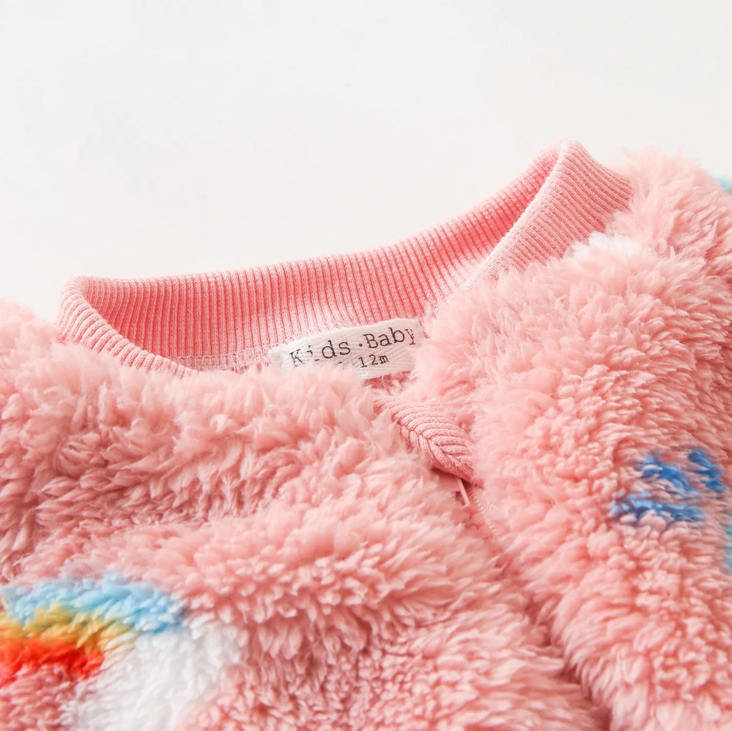 Rainbow Cloud Print Baby Boys Girls Fleece Lined Romper Warm Onesie Outfit Fluffy Zipper Jumpsuit for Toddlers