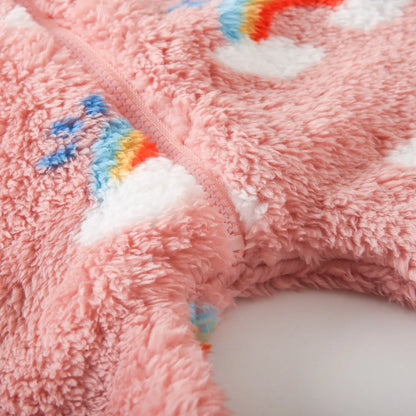 Rainbow Cloud Print Baby Boys Girls Fleece Lined Romper Warm Onesie Outfit Fluffy Zipper Jumpsuit for Toddlers